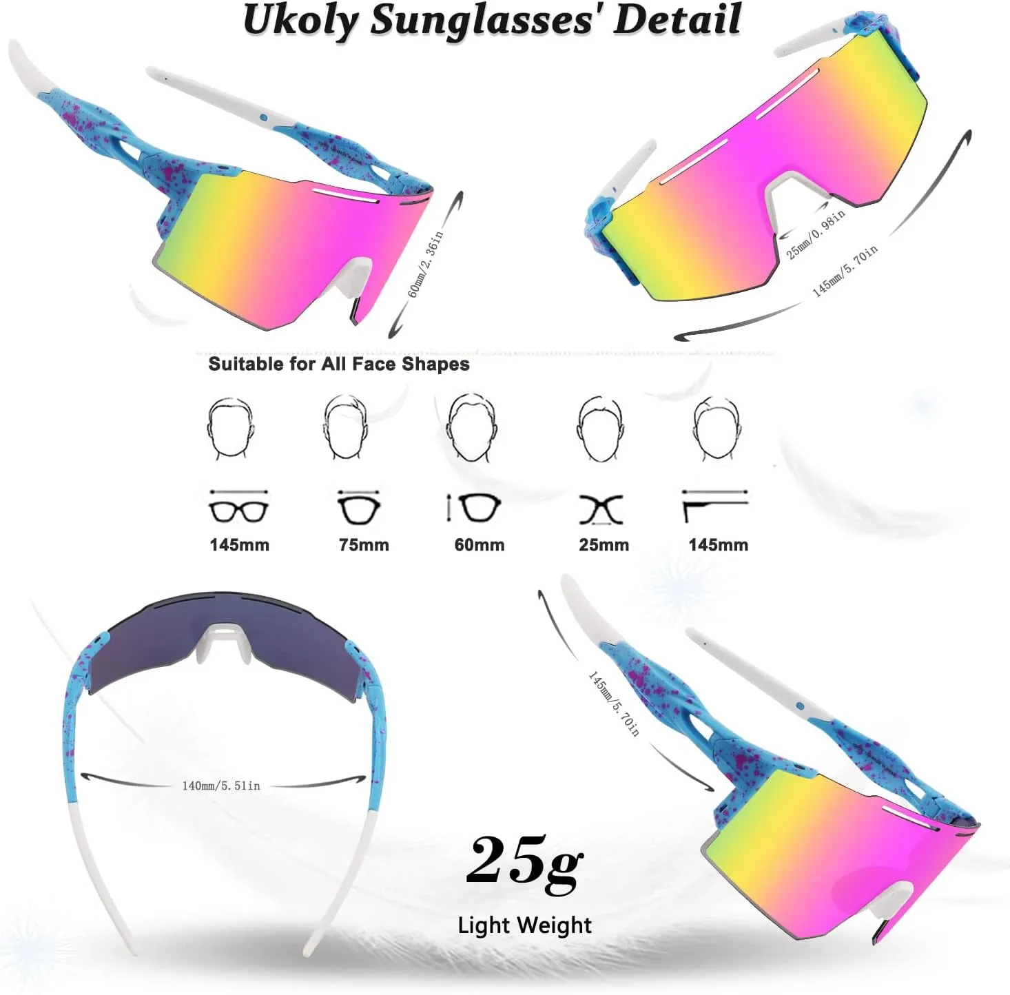 Ukoly Cycling Sunglasses for Men Women with 3 Interchangeable Lenses, Polarized Sports Sunglasses, Baseball Sunglasses