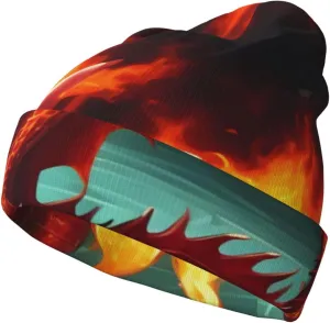 Unisex Dragon King in Fire Knitted Hat for Outdoor Activities, Lightweight, Breathable, and Stylish Headgear Black