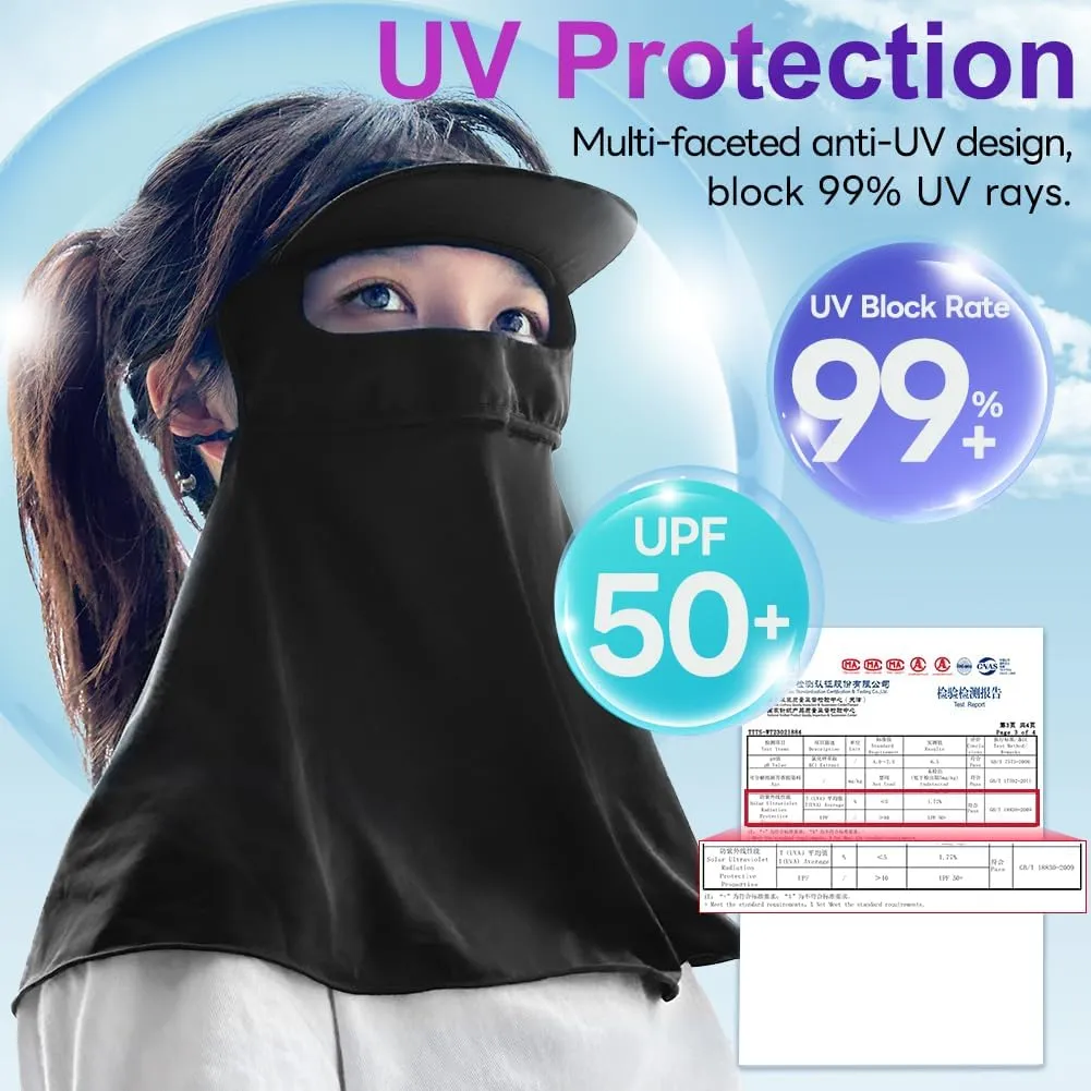 UPF 50  Sun Hat for Golf Cycling Trekking Sports, UV Protective Visor Headwear, Summer Outdoor Face Mask Cover Detachable
