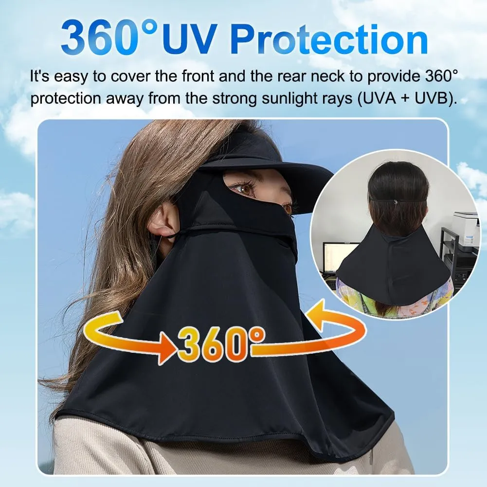 UPF 50  Sun Hat for Golf Cycling Trekking Sports, UV Protective Visor Headwear, Summer Outdoor Face Mask Cover Detachable