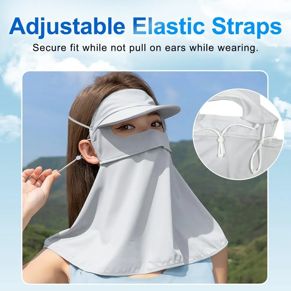 UPF 50  Sun Hat for Golf Cycling Trekking Sports, UV Protective Visor Headwear, Summer Outdoor Face Mask Cover Detachable