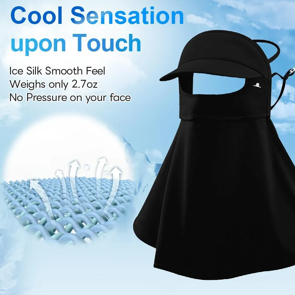 UPF 50  Sun Hat for Golf Cycling Trekking Sports, UV Protective Visor Headwear, Summer Outdoor Face Mask Cover Detachable