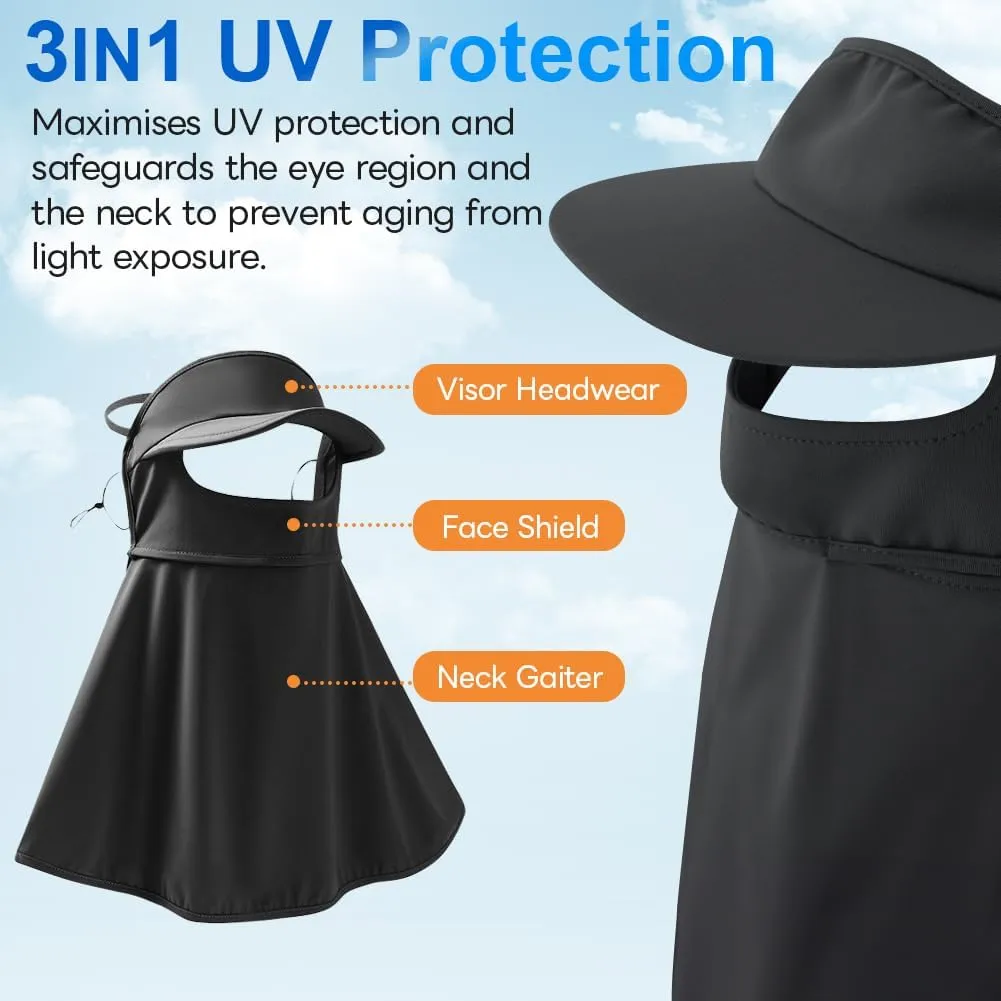 UPF 50  Sun Hat for Golf Cycling Trekking Sports, UV Protective Visor Headwear, Summer Outdoor Face Mask Cover Detachable