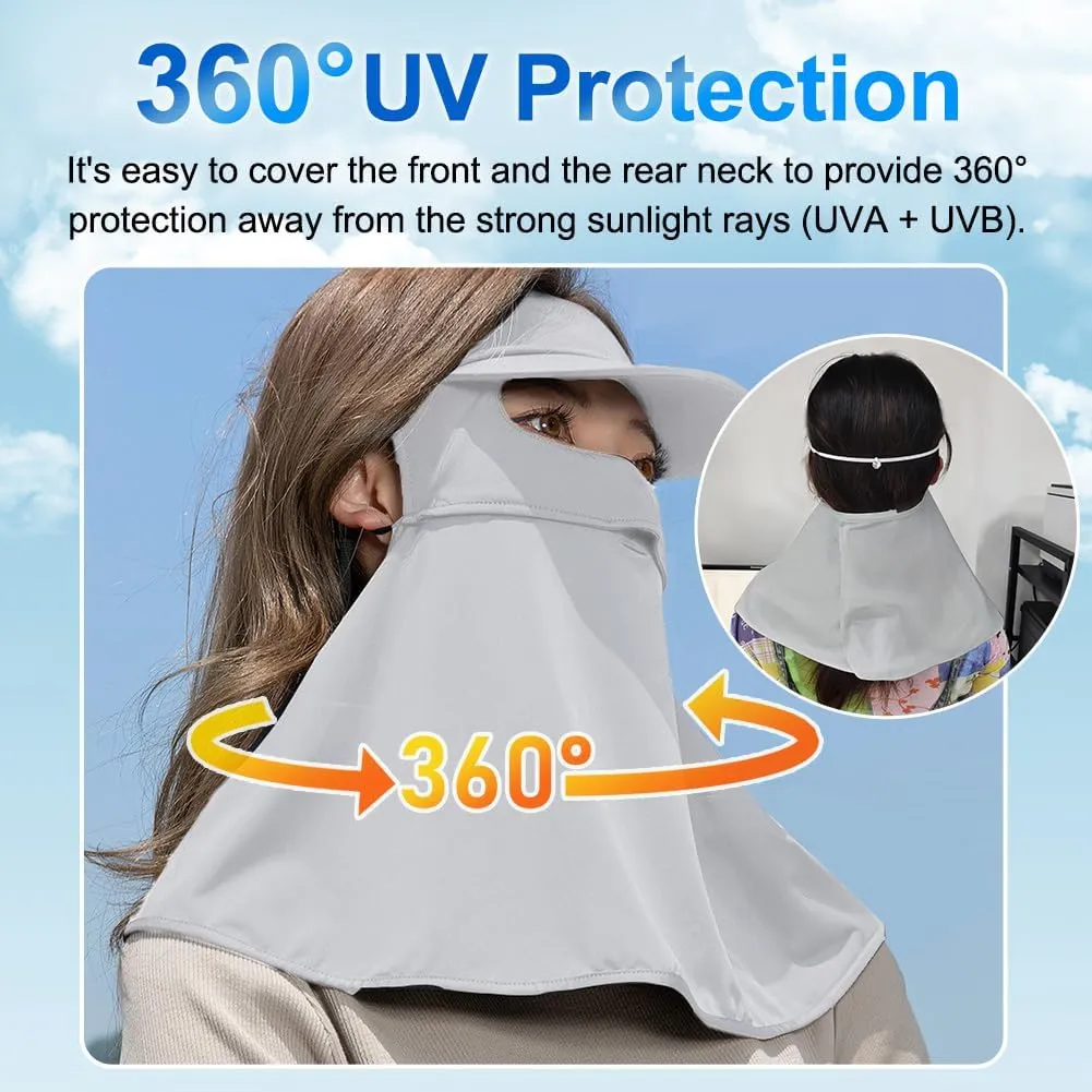 UPF 50  Sun Hat for Golf Cycling Trekking Sports, UV Protective Visor Headwear, Summer Outdoor Face Mask Cover Detachable