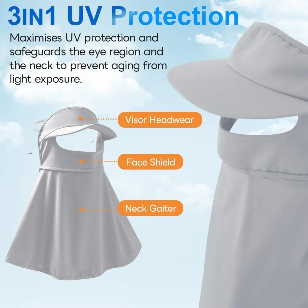 UPF 50  Sun Hat for Golf Cycling Trekking Sports, UV Protective Visor Headwear, Summer Outdoor Face Mask Cover Detachable