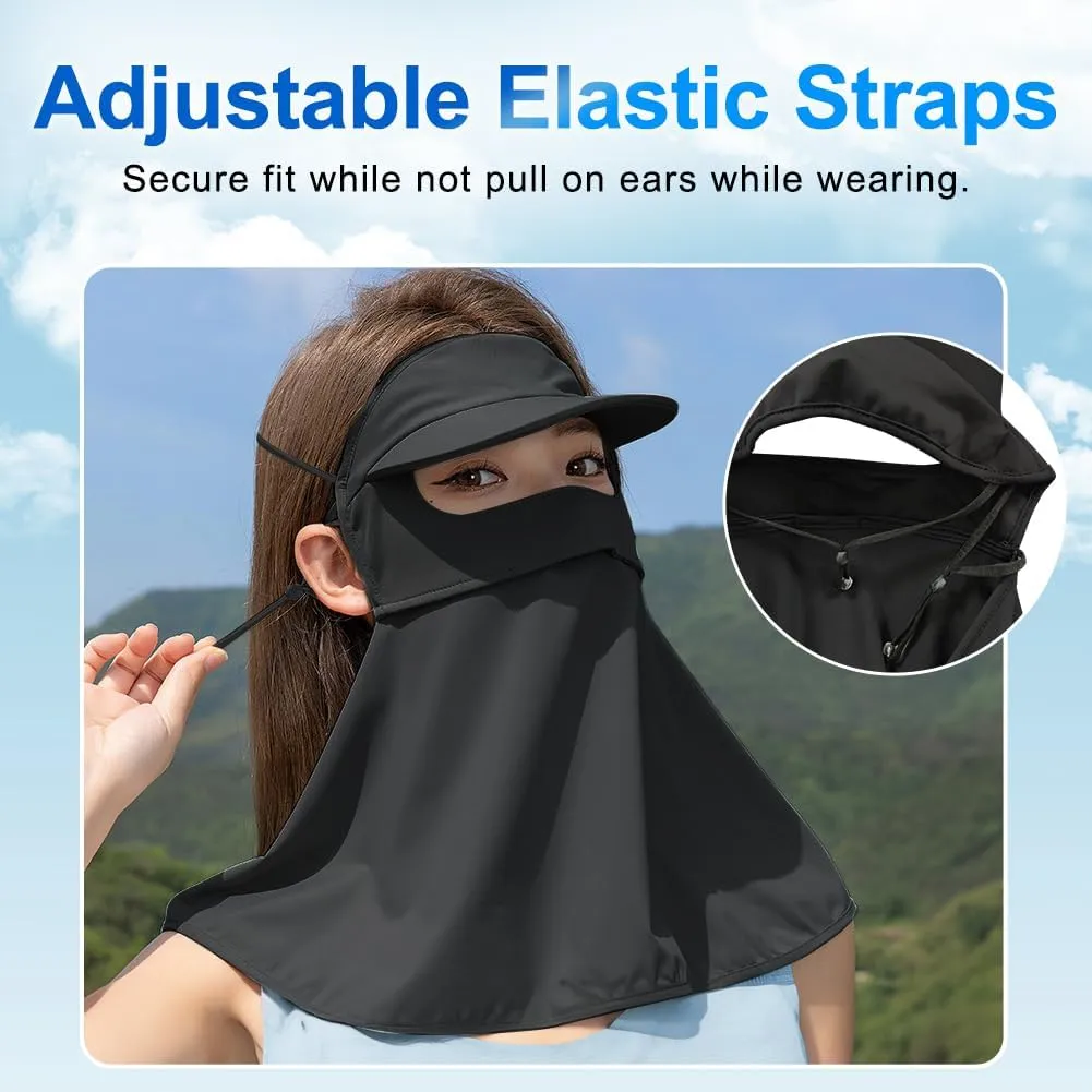 UPF 50  Sun Hat for Golf Cycling Trekking Sports, UV Protective Visor Headwear, Summer Outdoor Face Mask Cover Detachable