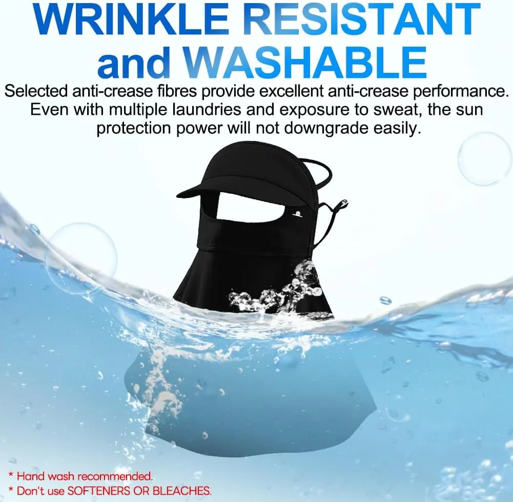 UPF 50  Sun Hat for Golf Cycling Trekking Sports, UV Protective Visor Headwear, Summer Outdoor Face Mask Cover Detachable