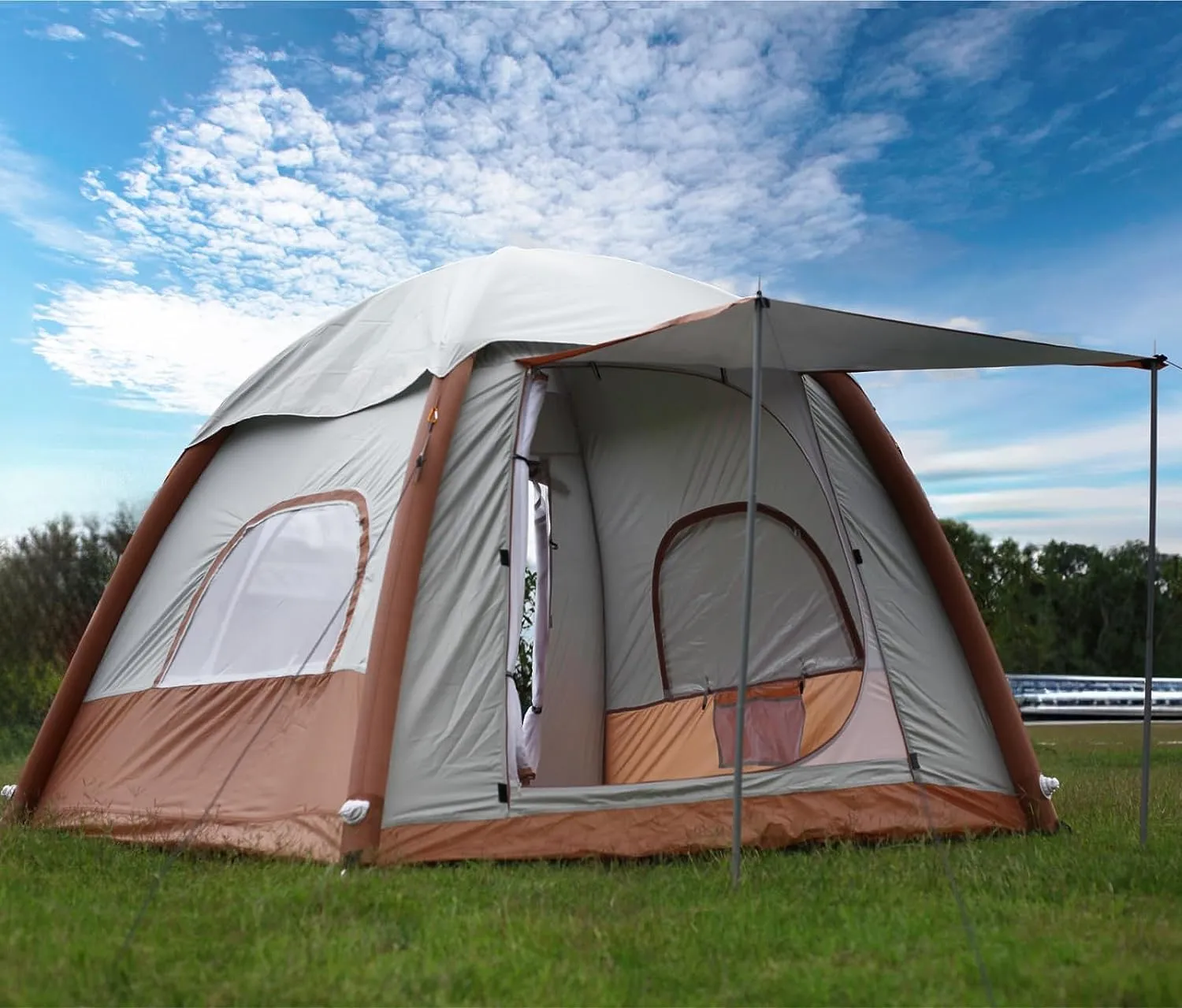 Upgrade Inflatable Camping Tent with Pump, Easy Setup 4 Season Glamping Tent, 2-4 Persons Waterproof Windproof Outdoor Self-Supporting Air Tent-7.8FT x 7.8FT x 5.6FT