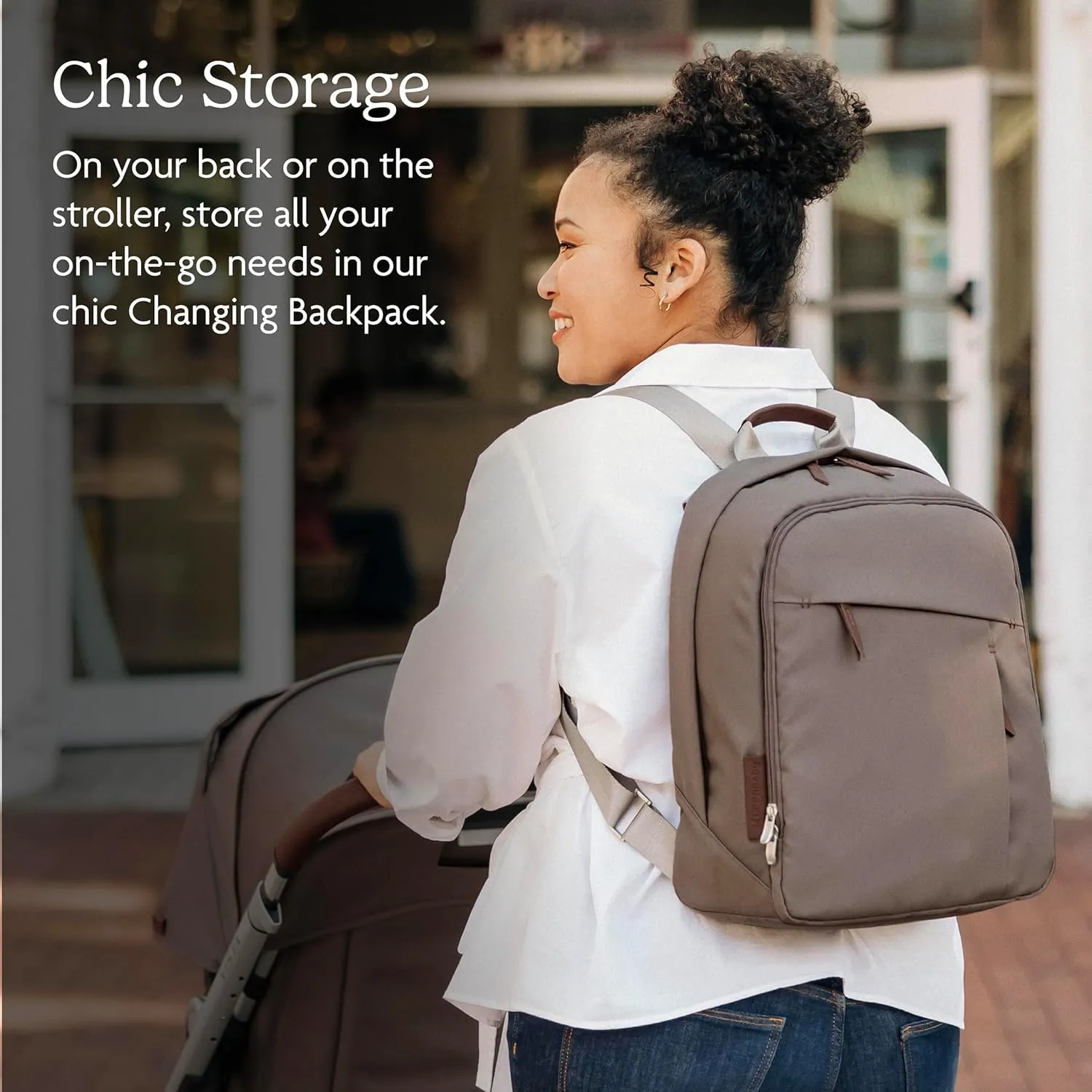 UPPAbaby Changing Backpack/Multiple Storage Compartments/Stroller Strap Attachment/Bottle Insulator and Changing Pad Included/Anthony (White and Grey Chenille/Chestnut Leather)