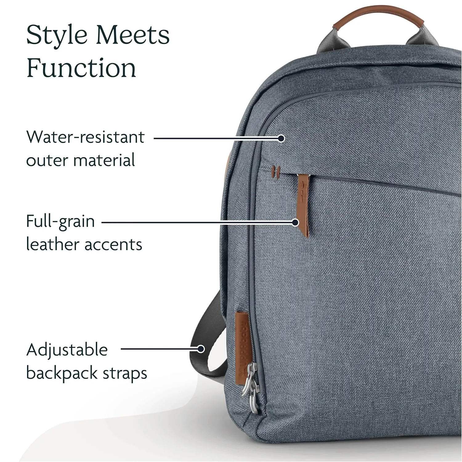 UPPAbaby Changing Backpack/Multiple Storage Compartments/Stroller Strap Attachment/Bottle Insulator and Changing Pad Included/Anthony (White and Grey Chenille/Chestnut Leather)