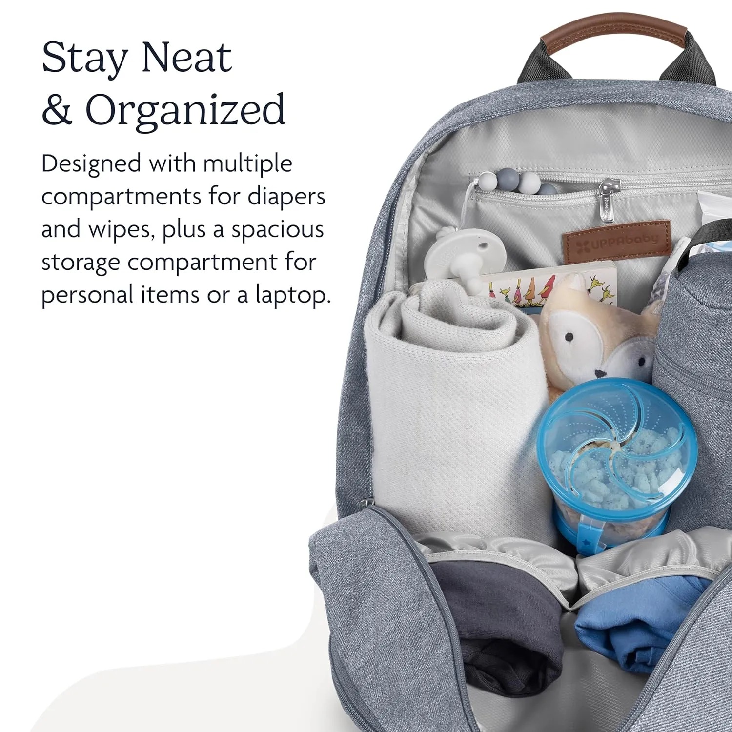 UPPAbaby Changing Backpack/Multiple Storage Compartments/Stroller Strap Attachment/Bottle Insulator and Changing Pad Included/Anthony (White and Grey Chenille/Chestnut Leather)