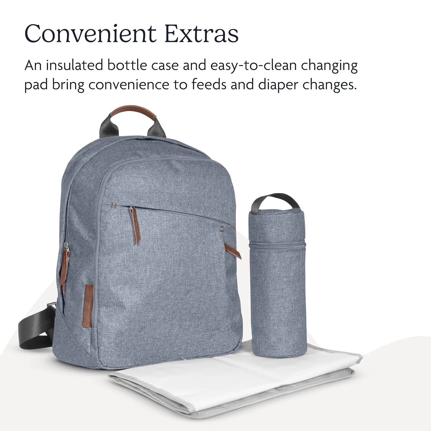 UPPAbaby Changing Backpack/Multiple Storage Compartments/Stroller Strap Attachment/Bottle Insulator and Changing Pad Included/Anthony (White and Grey Chenille/Chestnut Leather)