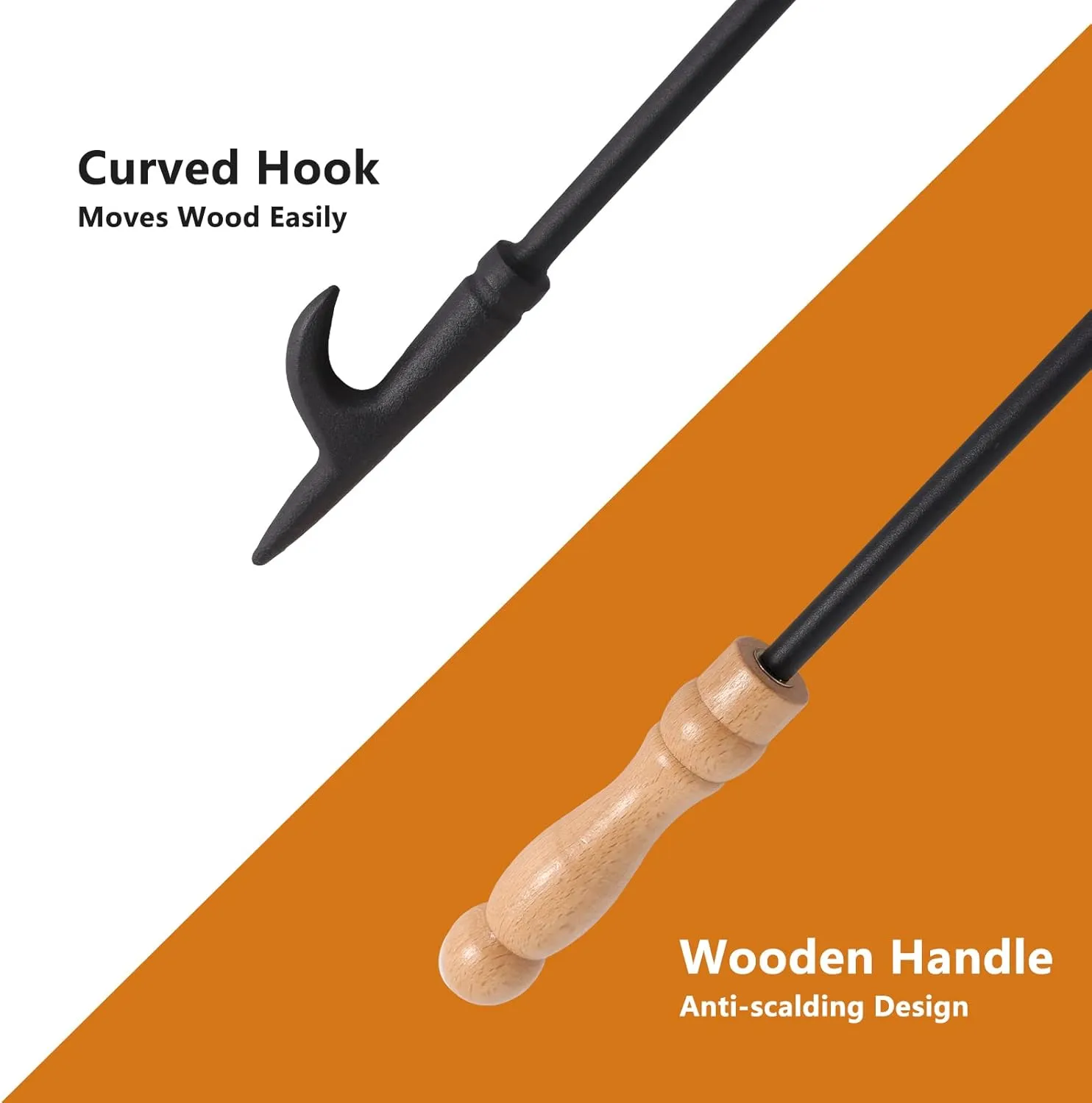 Uten 32-Inch Fireplace Fire Pit Campfire Poker Stick and 26-Inch Campfire Fireplace Tongs, Black Solid Steel, Wood Stove, Log Grabber, Camping, Outdoor and Indoor Use.