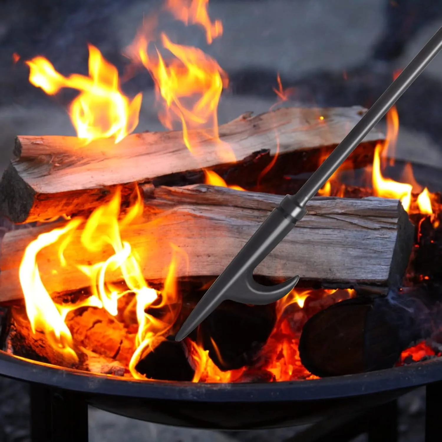 Uten 32-Inch Fireplace Fire Pit Campfire Poker Stick and 26-Inch Campfire Fireplace Tongs, Black Solid Steel, Wood Stove, Log Grabber, Camping, Outdoor and Indoor Use.