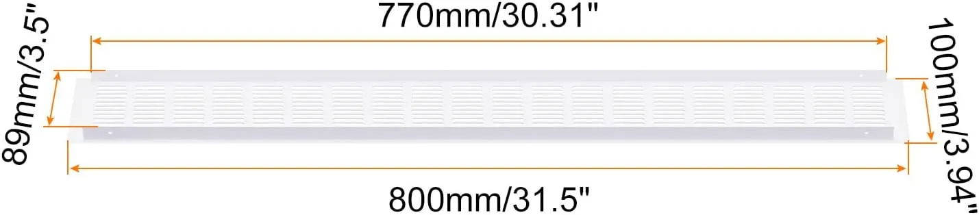 uxcell Air Vents Cover, 1Pcs 800 x 100mm - Aluminum Alloy Mesh Air Return Vent Cover, Rectangle Louvered Ventilation Grille for Shoe Cabinet Wardrobe (White)