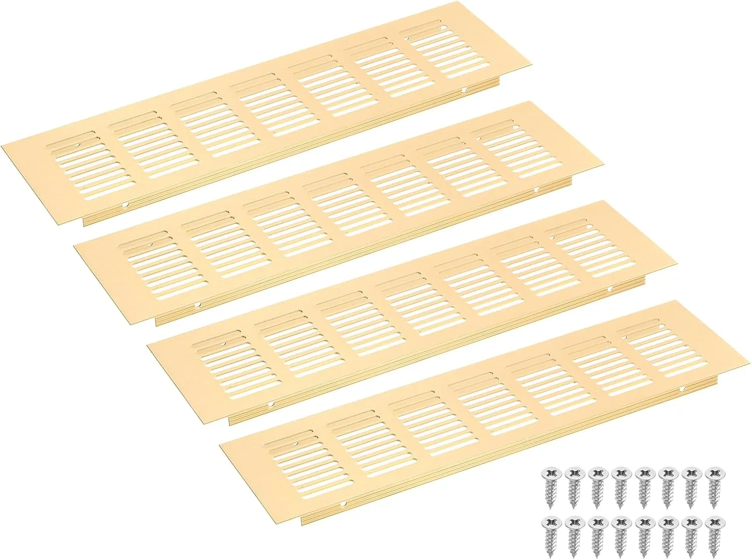 uxcell Air Vents Cover, 4Pcs 300 x 80mm - Aluminum Alloy Mesh Air Return Vent Cover, Rectangle Louvered Ventilation Grille for Shoe Cabinet Wardrobe (Gold)