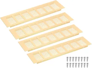 uxcell Air Vents Cover, 4Pcs 300 x 80mm - Aluminum Alloy Mesh Air Return Vent Cover, Rectangle Louvered Ventilation Grille for Shoe Cabinet Wardrobe (Gold)