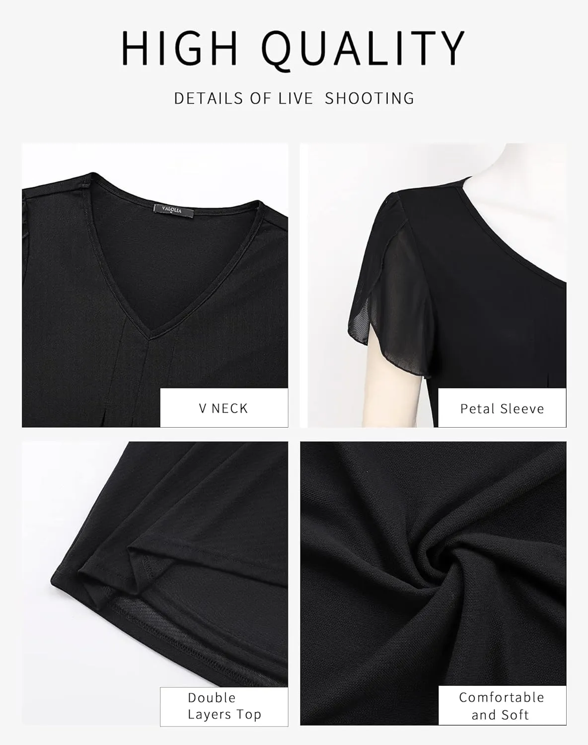 VALOLIA Womens Tops Short Sleeve Shirts Casual V Neck Blouse Double Layers Mesh Tunics Tops