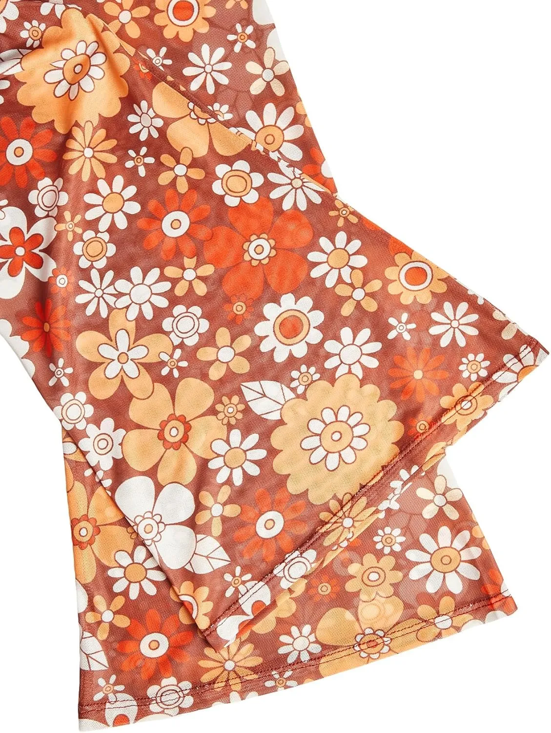Verdusa Women's Boho 70s Tops Tie Front Bell Long Sleeve Floral Print Mesh Sheer Blouse Crop Tops