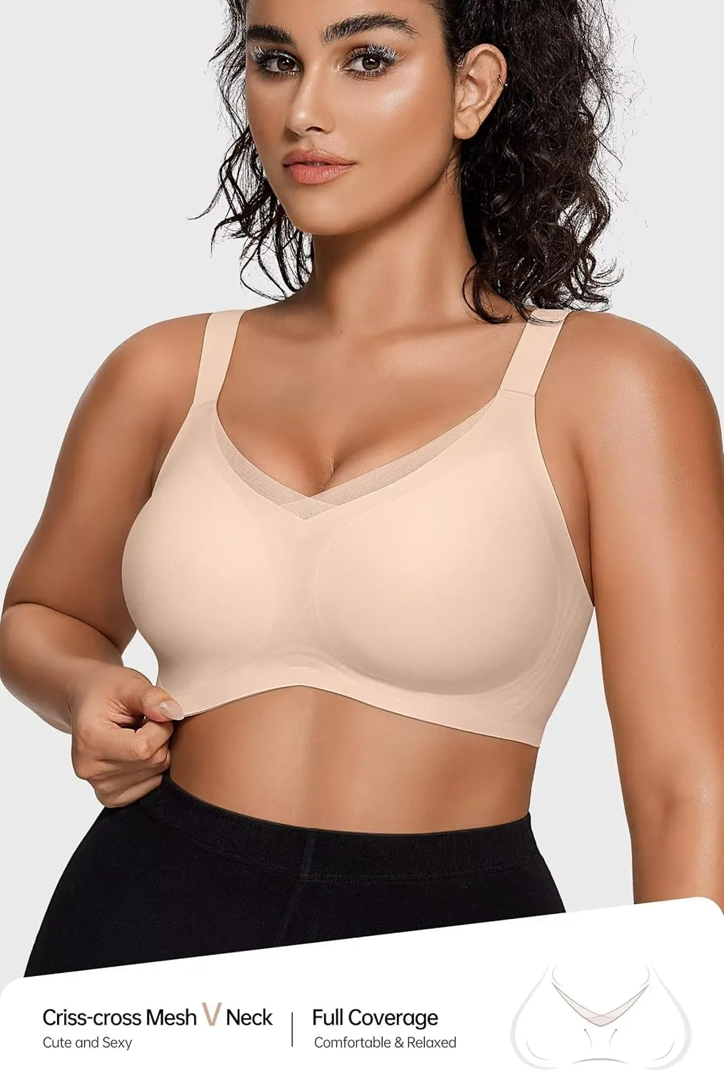 Vertvie Wireless Bras for Women No Underwire Supportive Mesh Crossover Bra Seamless Push Up Full Coverage Everyday Bralettes