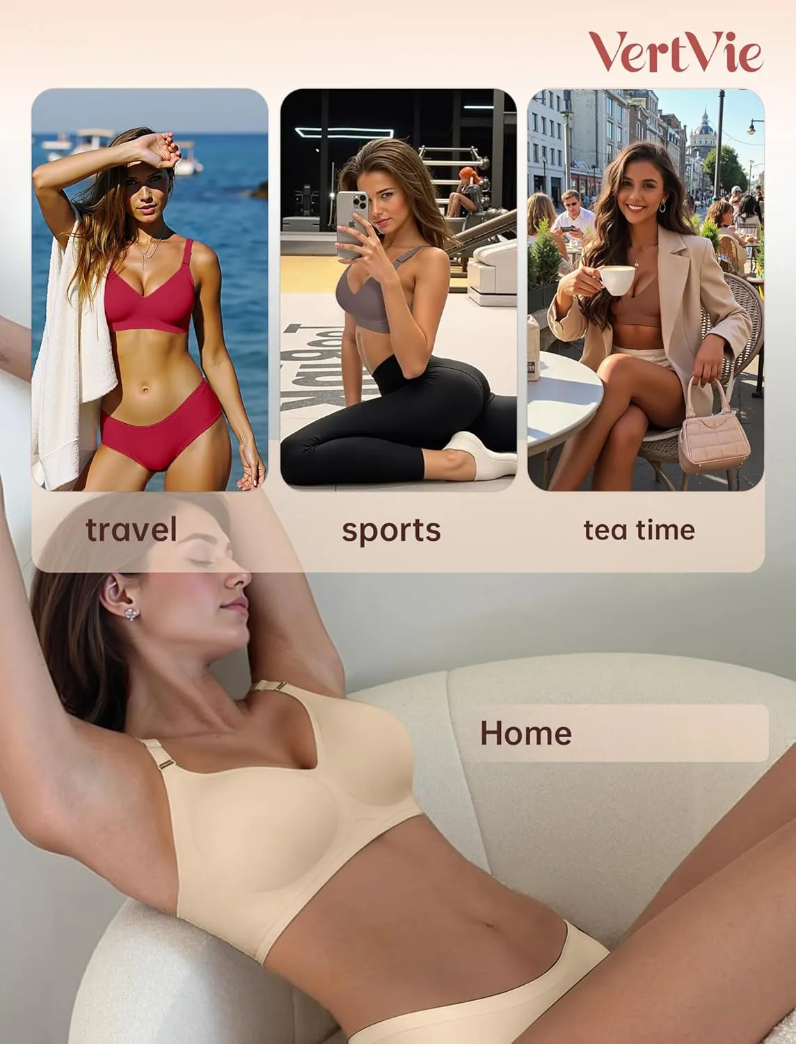 Vertvie Womens Wireless Bras No Underwire Push Up Bra Seamless Supportive Full Coverage Everyday Bras Regular and Plus Size