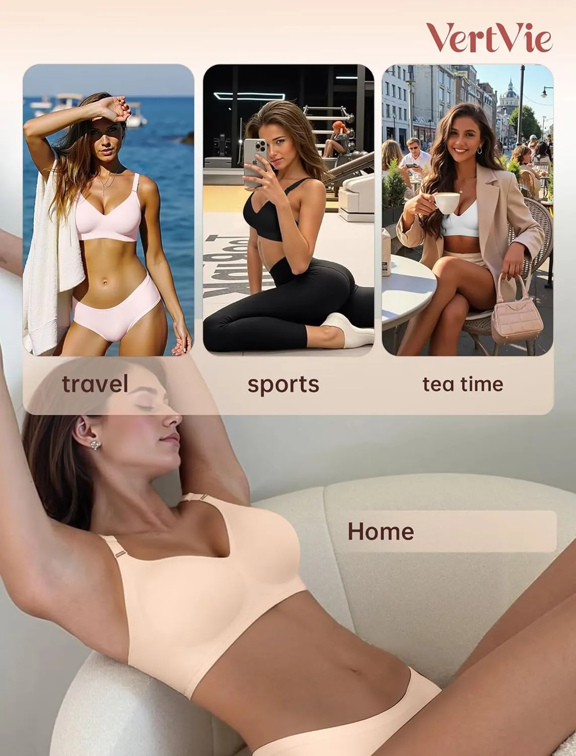 Vertvie Womens Wireless Bras No Underwire Push Up Bra Seamless Supportive Full Coverage Everyday Bras Regular and Plus Size