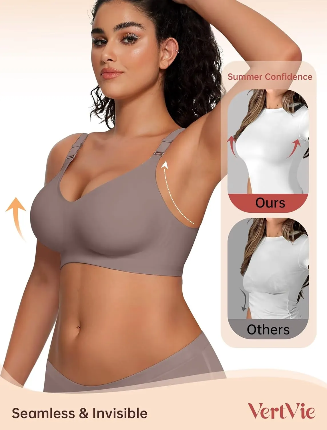 Vertvie Womens Wireless Bras No Underwire Push Up Bra Seamless Supportive Full Coverage Everyday Bras Regular and Plus Size