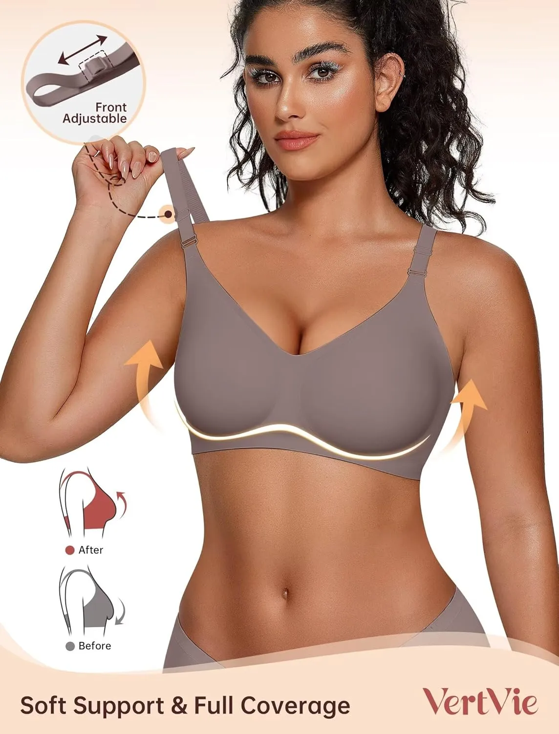 Vertvie Womens Wireless Bras No Underwire Push Up Bra Seamless Supportive Full Coverage Everyday Bras Regular and Plus Size