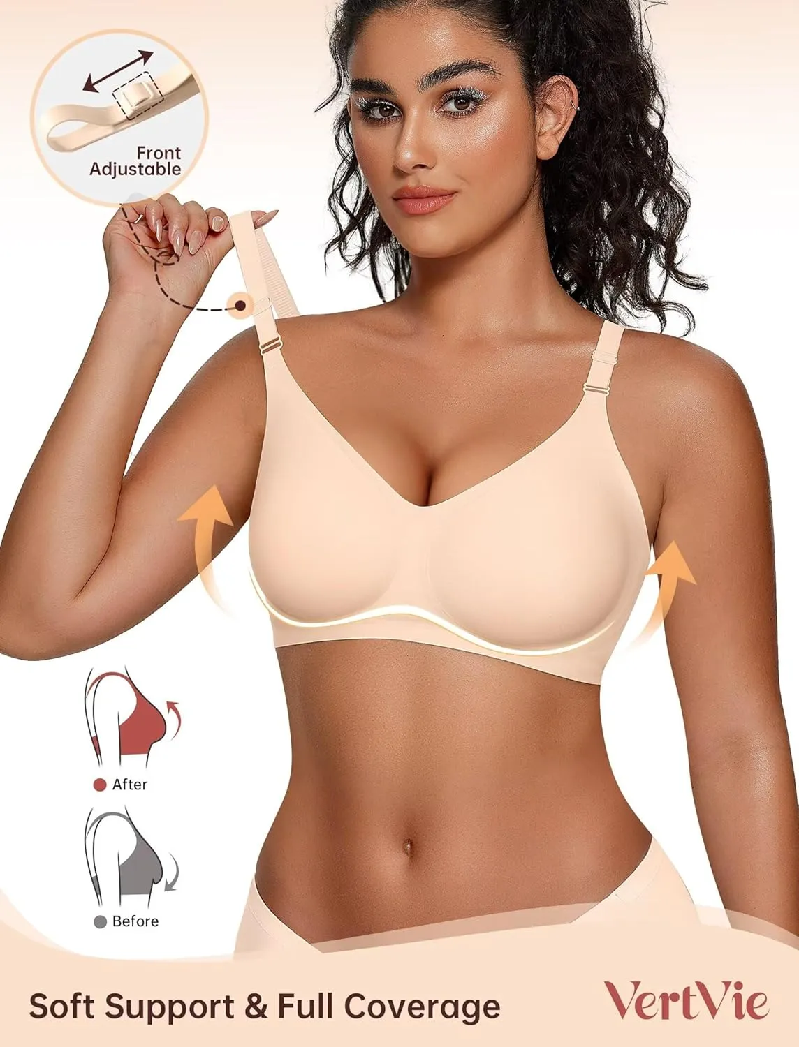 Vertvie Womens Wireless Bras No Underwire Push Up Bra Seamless Supportive Full Coverage Everyday Bras Regular and Plus Size