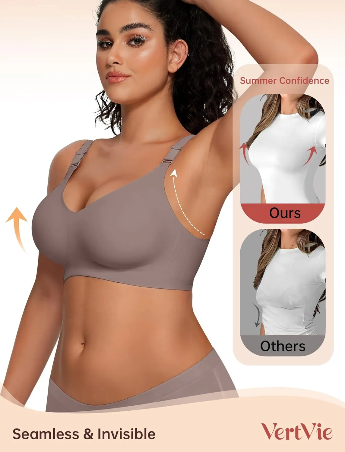 Vertvie Womens Wireless Bras No Underwire Push Up Bra Seamless Supportive Full Coverage Everyday Bras Regular and Plus Size