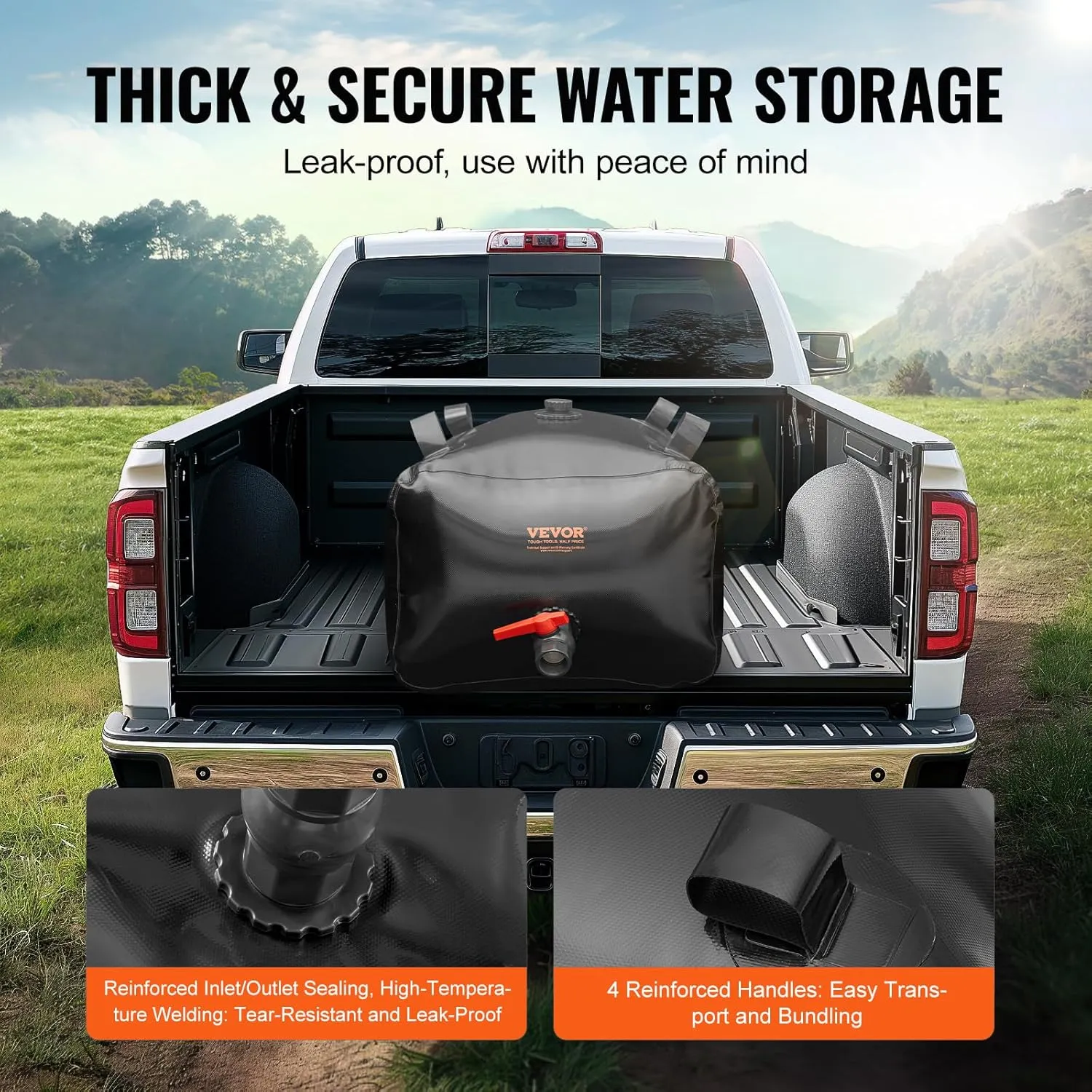 VEVOR 240L/63.4 Gallon Water Storage Bladder, Portable RV Water Tank, 1000D PVC Collapsible Water Storage Containers, Soft Water Storage Bag, Water Bladder, Fire Prevention, Camping, Emergency Water