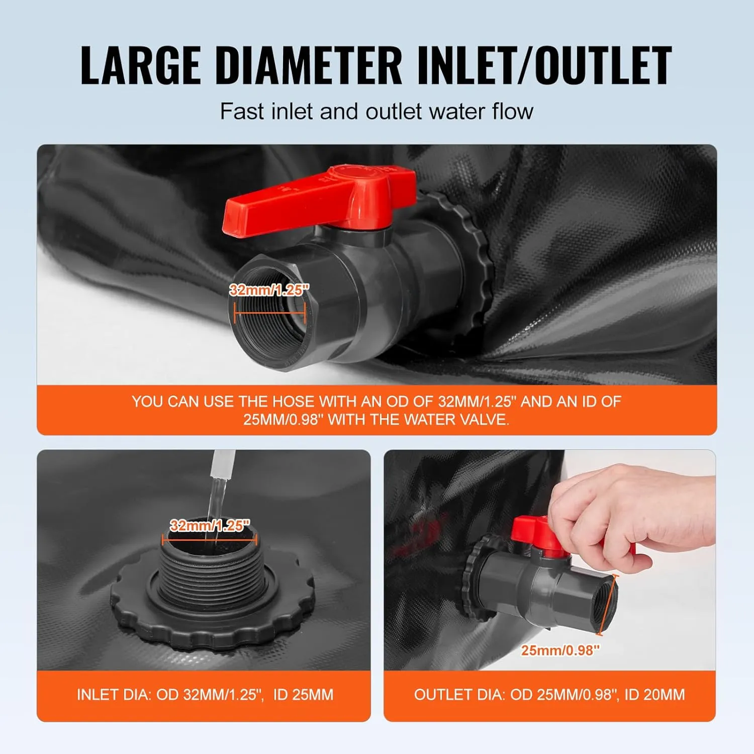 VEVOR 240L/63.4 Gallon Water Storage Bladder, Portable RV Water Tank, 1000D PVC Collapsible Water Storage Containers, Soft Water Storage Bag, Water Bladder, Fire Prevention, Camping, Emergency Water