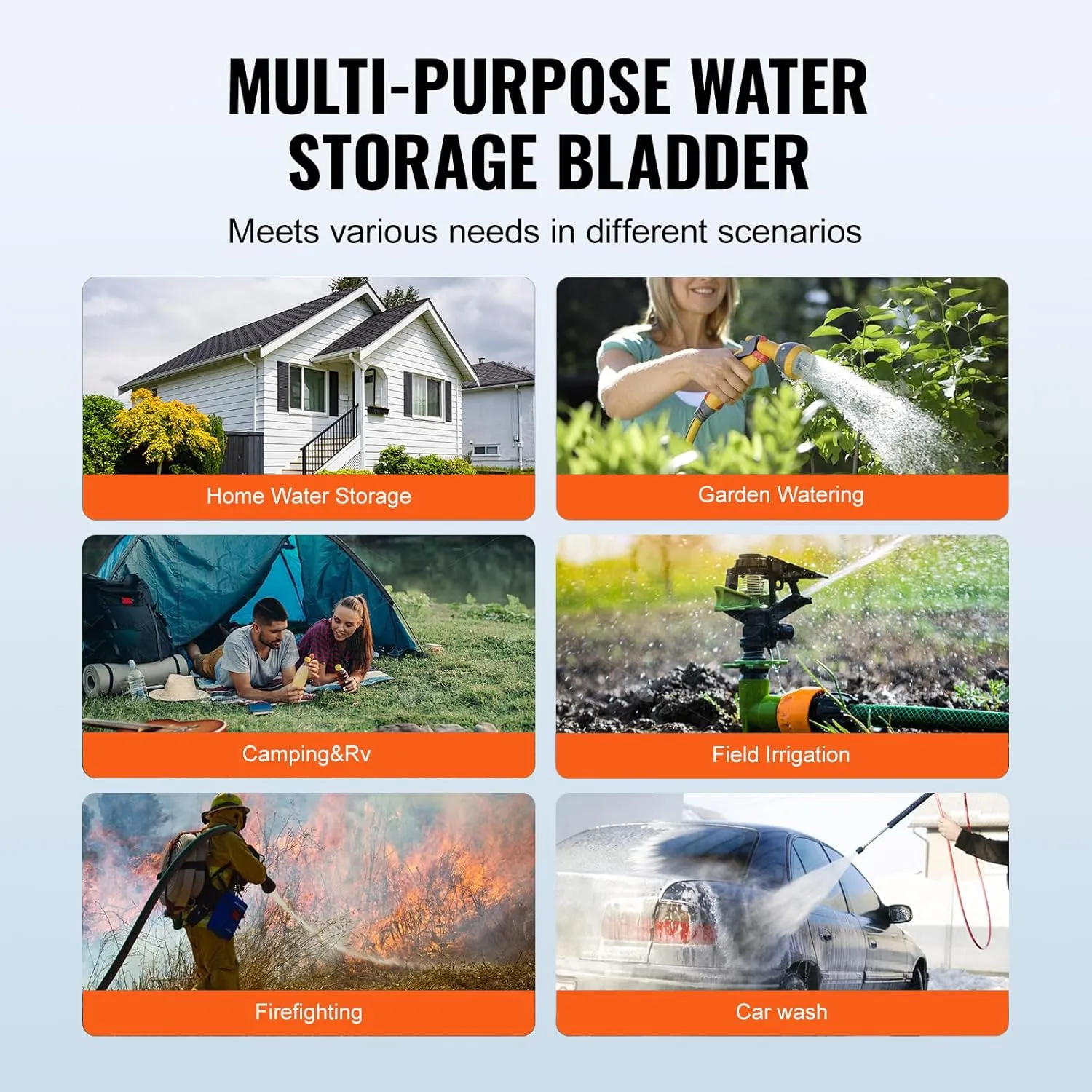 VEVOR 240L/63.4 Gallon Water Storage Bladder, Portable RV Water Tank, 1000D PVC Collapsible Water Storage Containers, Soft Water Storage Bag, Water Bladder, Fire Prevention, Camping, Emergency Water