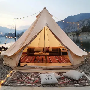 VEVOR Canvas Bell Tent, Canvas Tent for Camping with Stove Jack, Breathable Tent Holds up to 10 People, Family Camping Outdoor Hunting Party, 4 Seasons 6 m/19.68 ft Yurt Tent