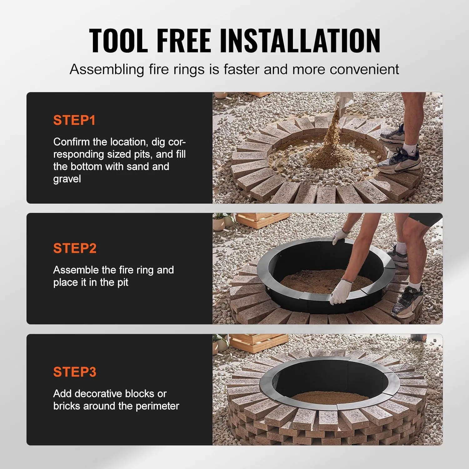 VEVOR Fire Pit Ring, 36-Inch Outer/30-Inch Inner Diameter, 10inch Height 2.5mm Thick Fire Pit Insert, Heavy Duty Carbon Steel Liner DIY Campfire Ring Above or In-Ground, for Outdoor Camping, Bonfires