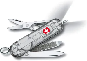 Victorinox Signature Lite Swiss Army Knife, Compact, 7 Functions, Swiss Made Pocket Knife with Pressurized Ballpoint Pen, LED and Key Ring - Silver Tech