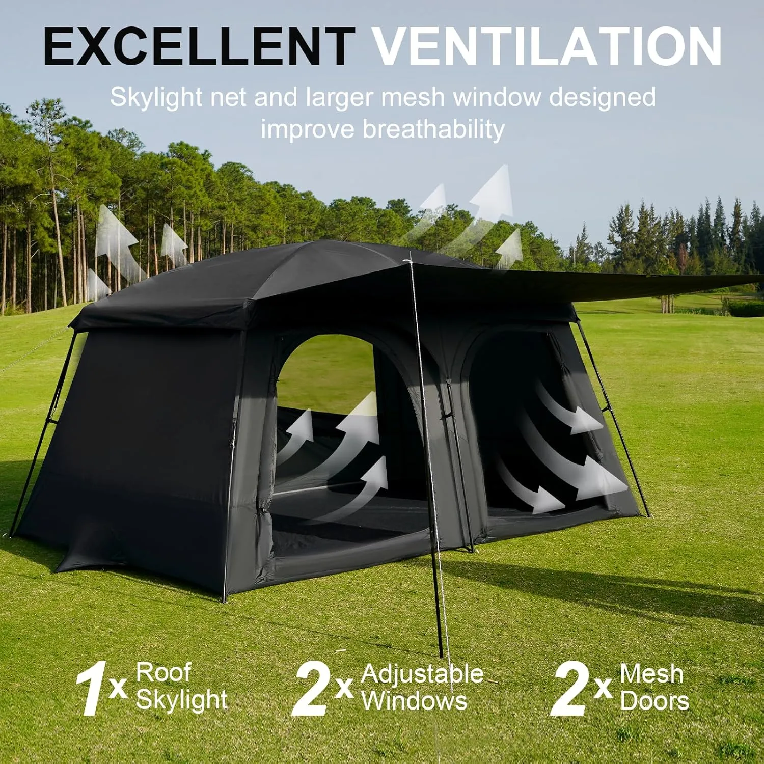 Vidalido Tents，3-4 Person Camping Tent with Extended Vestibule，Weather Resistant Family Tents with Breathable Mesh Windows，Easy Install Waterproof Outdoor Tent for Backpacking and Camping Hiking