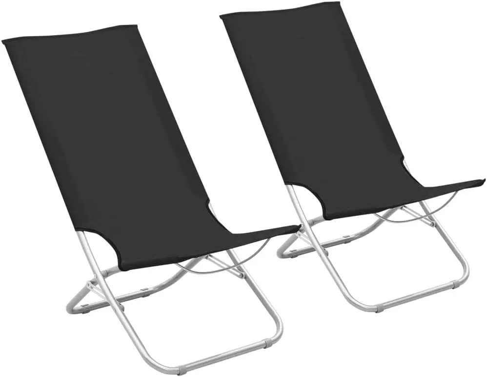 vidaXL Folding Beach Chairs Set of 2 High Back Comfort Lightweight Outdoor Seating Sturdy Steel Frame Black Oxford Fabric Ideal for Camping and Use Chair Summer Portable