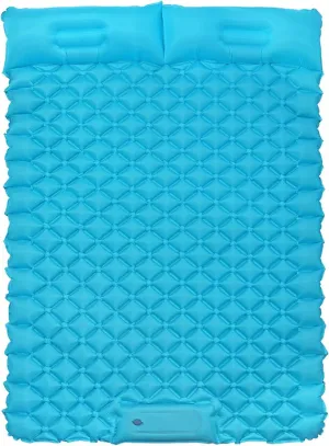 VINTEAM Double Sleeping Pad with Pillow Hand or Foot Self Inflating Camping Mat Durable 40D Nylon Camping Air Mattress Ultralight 2 Person Camping Sleeping Pad or Tent Hiking Camp Travel (Blue)