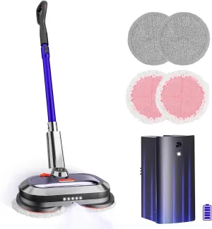 VMAI Electric Mop, Cordless Electric Mop, with Detachable Battery & 300ml Water Tank, Spin Mop with LED Headlight and Sprayer, for Hardwood, Tile, Laminate Floor, <50dB Working Noise