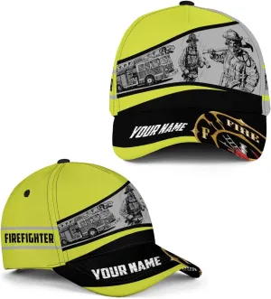 Vybonz Personalized Firefighter Baseball Caps, Firefighter Hats, Fire Department Hat, Fireman Cap Red Black Line Trucker Hats