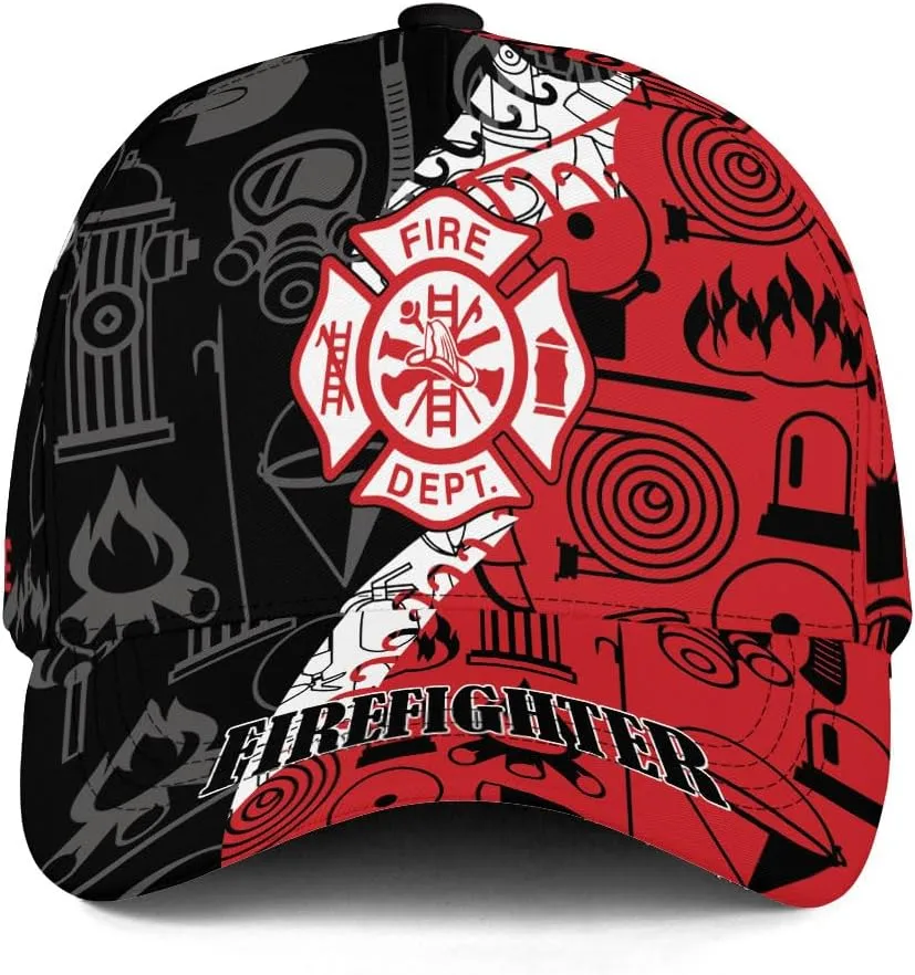 Vybonz Personalized Firefighter Baseball Caps, Firefighter Hats, Fire Department Hat, Fireman Cap Red Black Line Trucker Hats