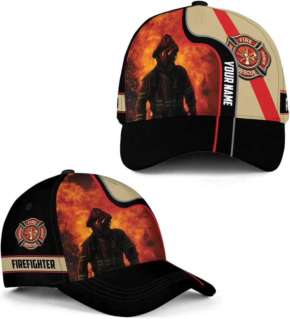 Vybonz Personalized Firefighter Baseball Caps, Firefighter Hats, Fire Department Hat, Fireman Cap Red Black Line Trucker Hats