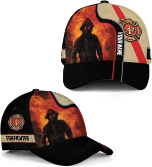 Vybonz Personalized Firefighter Baseball Caps, Firefighter Hats, Fire Department Hat, Fireman Cap Red Black Line Trucker Hats