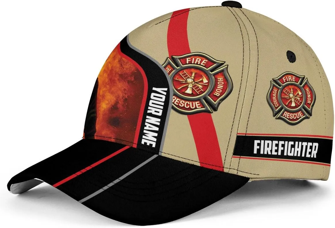 Vybonz Personalized Firefighter Baseball Caps, Firefighter Hats, Fire Department Hat, Fireman Cap Red Black Line Trucker Hats