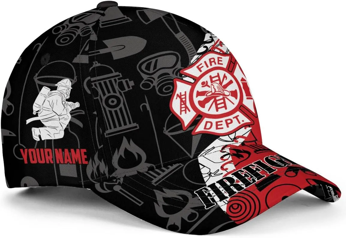 Vybonz Personalized Firefighter Baseball Caps, Firefighter Hats, Fire Department Hat, Fireman Cap Red Black Line Trucker Hats