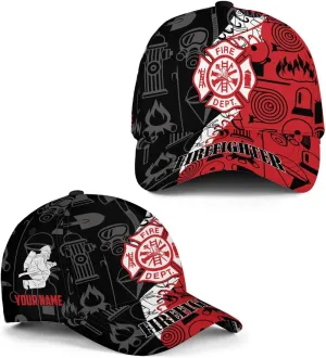 Vybonz Personalized Firefighter Baseball Caps, Firefighter Hats, Fire Department Hat, Fireman Cap Red Black Line Trucker Hats