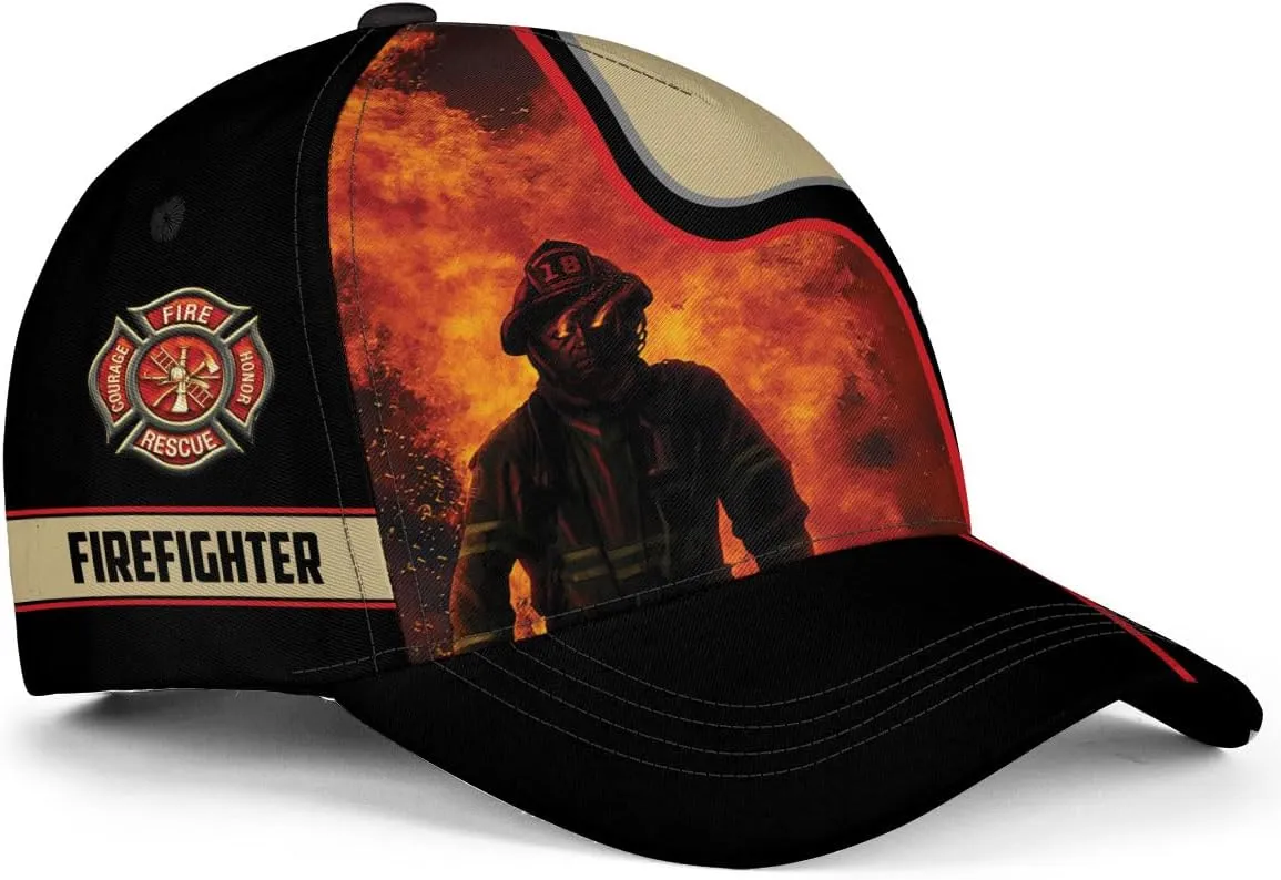 Vybonz Personalized Firefighter Baseball Caps, Firefighter Hats, Fire Department Hat, Fireman Cap Red Black Line Trucker Hats