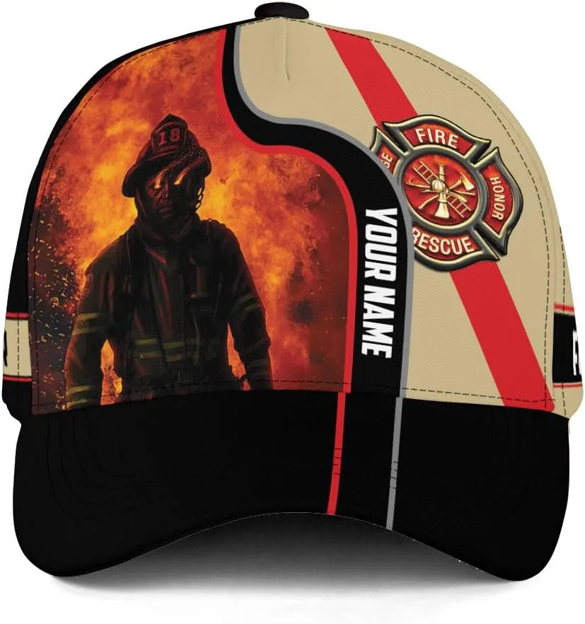 Vybonz Personalized Firefighter Baseball Caps, Firefighter Hats, Fire Department Hat, Fireman Cap Red Black Line Trucker Hats