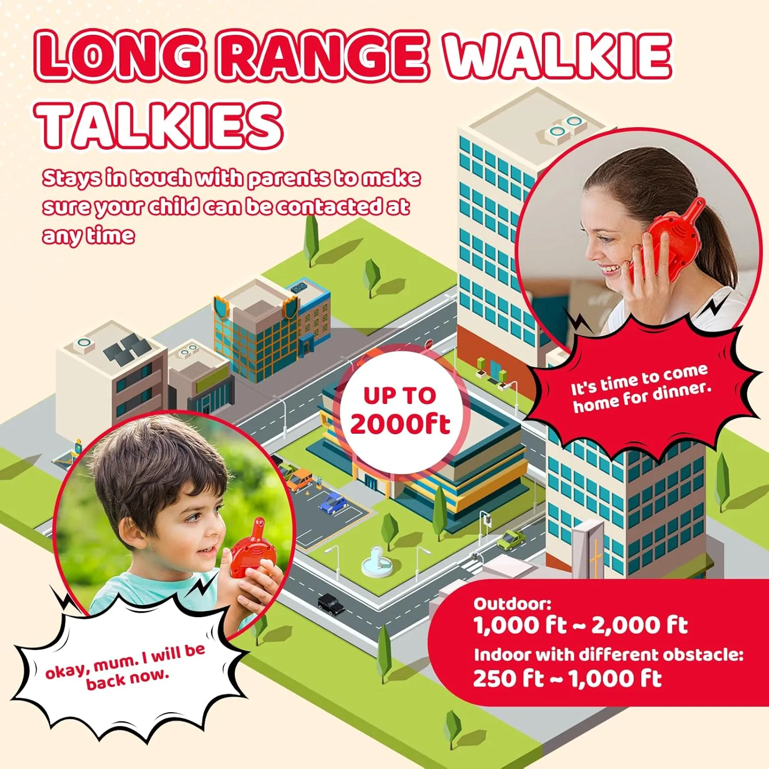 Walkie Talkies for Kids - Walkie Talkie Toys Gifts for 4 5 6 7 8 Year Old Girls Boys Long Range Fire & Rescue Walkie Talkies for Christmas Birthday Easter Gifts Indoor Outside Games Red